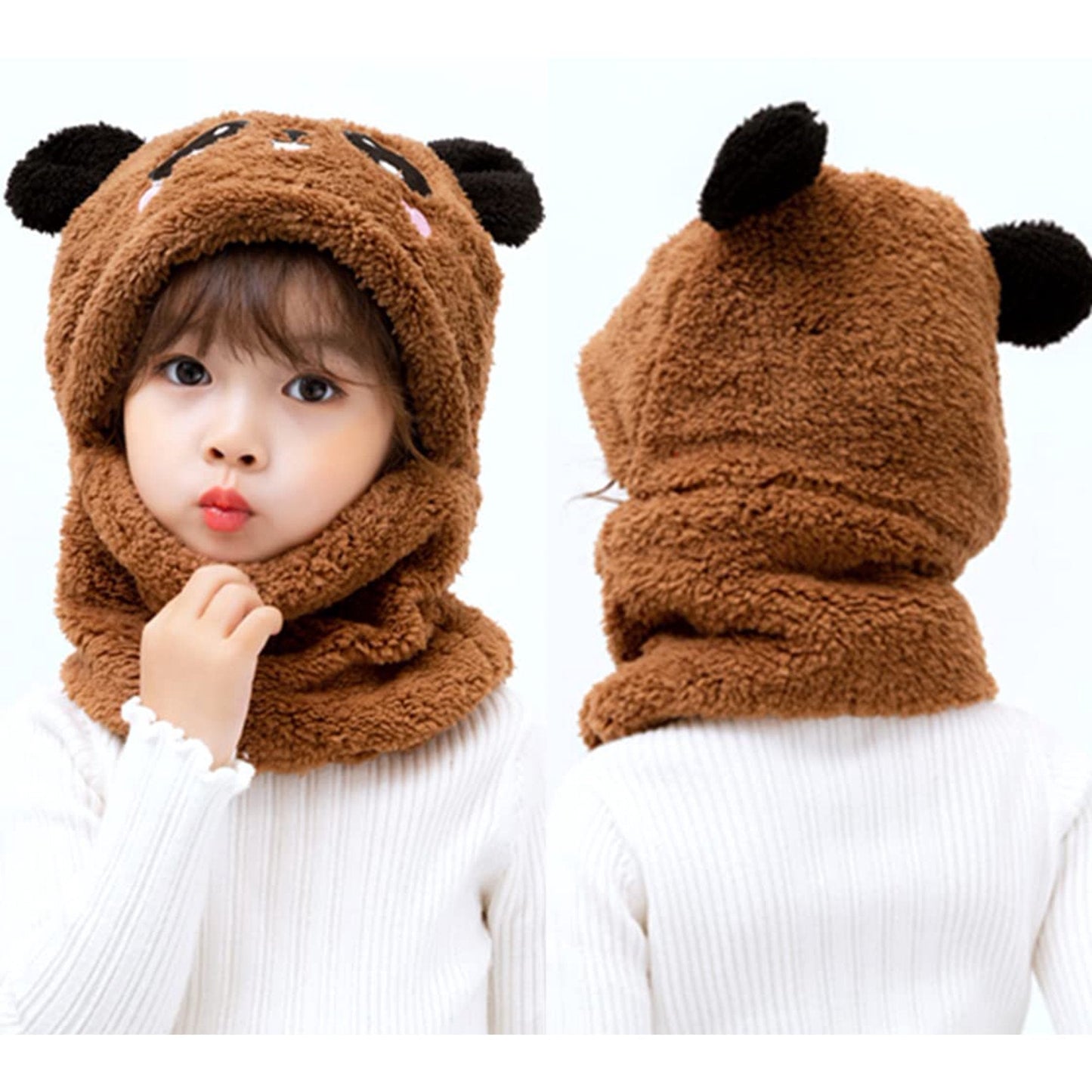 Winter Baby Cap Set Velvet Cartoon Panda Rabbit Baby Head Cover Warm Neck Collar Kids Beanies Sets Plush Children Hat Scarf.